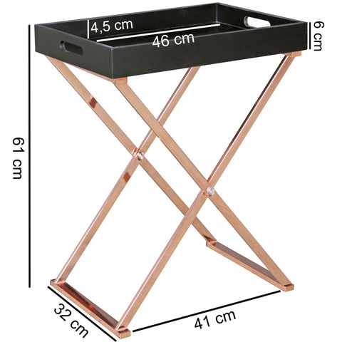 Rootz Side Table - Table With Tray - Separate Tray - Coffee Table - Black - Gold/Copper