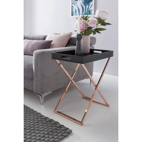 Rootz Side Table - Table With Tray - Separate Tray - Coffee Table - Black - Gold/Copper