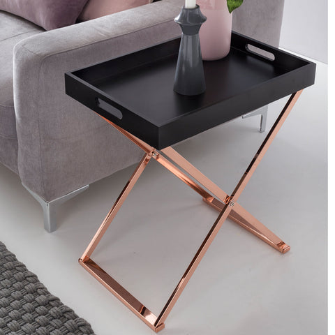 Rootz Side Table - Table With Tray - Separate Tray - Coffee Table - Black - Gold/Copper