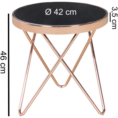 Rootz Side Table - Metal and Glass Design - Modern Mirrored Living Room Coffee Table - Round Glassy Sofa Table - Black/Copper -  42 cm