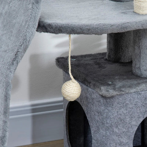 Rootz Scratching Post - One House - Two Platforms - Toy Ball - Sisal - Grey+cream White - 60 x 30 x 83cm