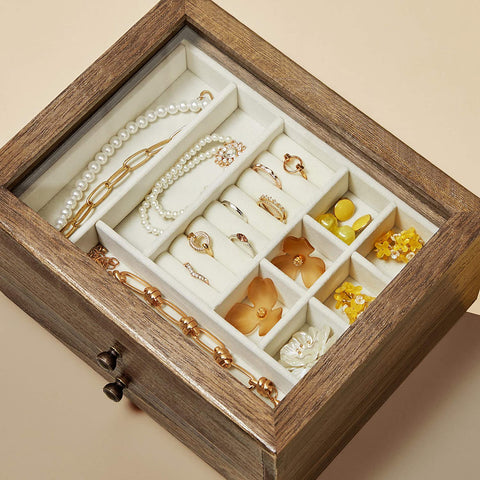 Rootz Jewelry Box with Glass Lid - Jewelry Storage - Jewelry Boxes - Classic - Brown - 25 x 21 x 13 cm