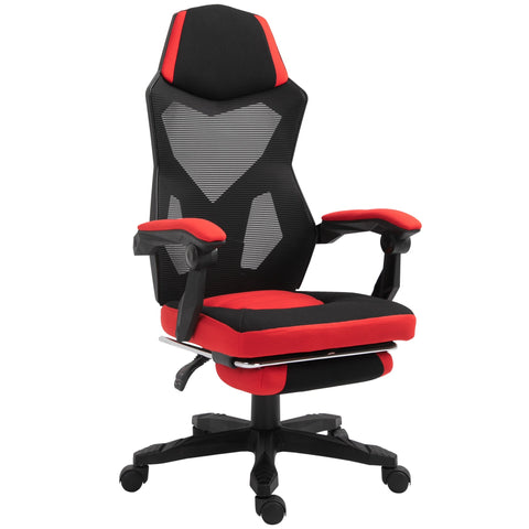 Rootz Gaming Chair - Swivel Chair - Footrest - Mesh - Adjustable In Height - 58 x 72 x 108-118 cm - Black - Red