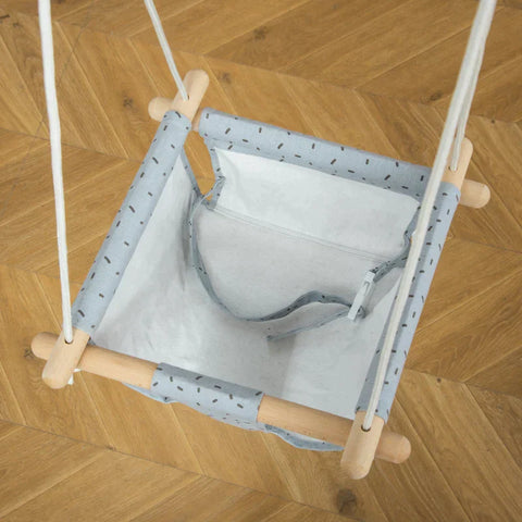 Rootz Kinderschaukel mit Sicherheitsgurtkissen – faltbare Babyschaukel – Kleinkindschaukel – Babysitz – Baumwolle – Pappelholz – Grau – 40 x 40 B x 180 H cm