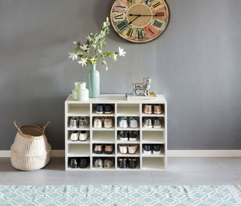 Rootz Wood Rack - White - High Shelf - Large Design Shoe Rack for 20 Pairs of Shoes - Space-Saving Shoe Storage - Modern XXL Shoe Storage - 91 x 67 x 33 cm