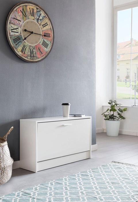 Rootz Bench with seat White Shoe Dumper Wood 80 x 47 x 24 cm - Hallway bank small closed - Bench narrow hallway with storage space - Shoe cabinet single bench bench bench hallway furniture