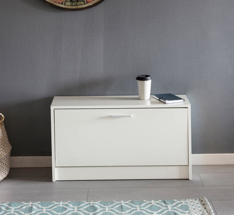 Rootz Bench with seat White Shoe Dumper Wood 80 x 47 x 24 cm - Hallway bank small closed - Bench narrow hallway with storage space - Shoe cabinet single bench bench bench hallway furniture