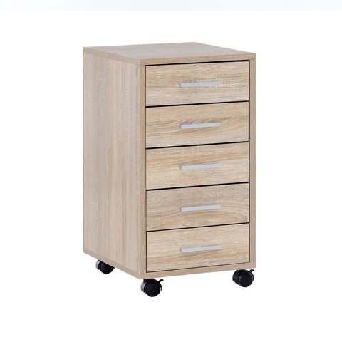 Rootz Rollcontainer – Sonoma – Schubladenschrank aus Holz für Schreibtisch – Büroschrank mit 5 Schubladen – kleiner Standcontainer mit Rollen – 33 x 63 x 38 cm 