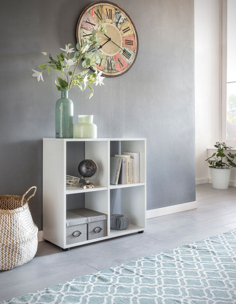 Rootz Bookcase - Modern Freestanding Wooden Shelf with 4 Compartments - Divider Cube Shelf for Open Storage - 70 x 72 x 29 cm