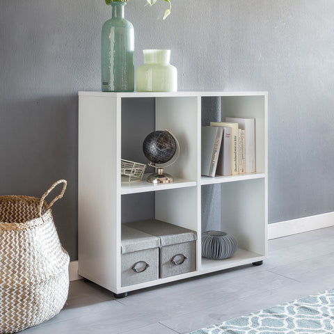 Rootz Bookcase - Modern Freestanding Wooden Shelf with 4 Compartments - Divider Cube Shelf for Open Storage - 70 x 72 x 29 cm