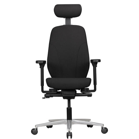Rootz Executive Armchair - Chair with Headrest - Black Fabric - Design - Synchro Mechanics & Adjustable Armrests - Ergonomic Swivel Desk Chair (120kg)