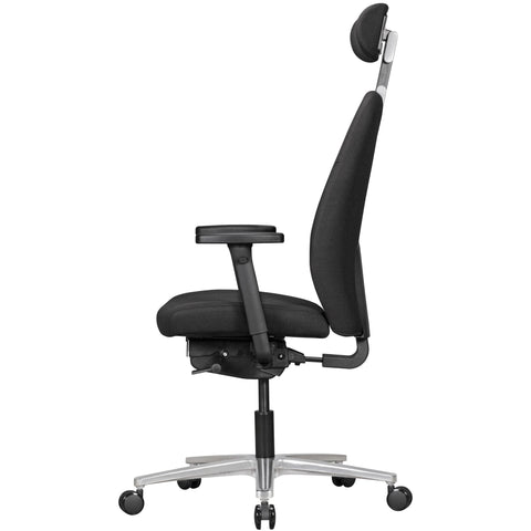 Rootz Executive Armchair - Chair with Headrest - Black Fabric - Design - Synchro Mechanics & Adjustable Armrests - Ergonomic Swivel Desk Chair (120kg)