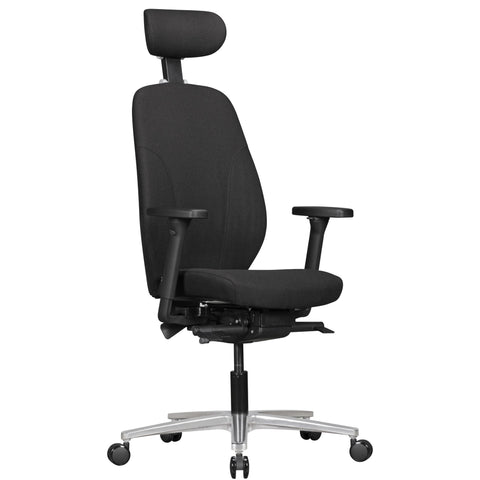 Rootz Executive Armchair - Chair with Headrest - Black Fabric - Design - Synchro Mechanics & Adjustable Armrests - Ergonomic Swivel Desk Chair (120kg)