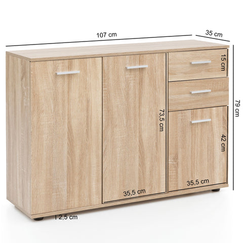 Rootz Sideboard - Chest of drawers - Hallway cupboard - Storage space - Drawers - Brown - - Processed Wood - Metal - 107 x 79 x 35 cm