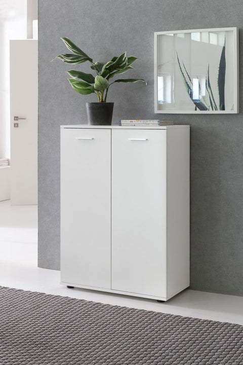 Rootz Chest of Drawers - White Wood 2-Door Cabinet - Modern Multi-Purpose Hall Cupboard - Small Matte Sideboard - 71x104x35cm