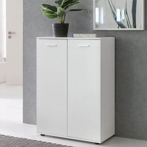 Rootz Chest of Drawers - White Wood 2-Door Cabinet - Modern Multi-Purpose Hall Cupboard - Small Matte Sideboard - 71x104x35cm