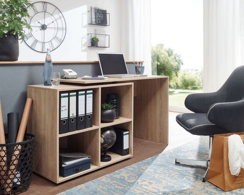 Rootz Eckschreibtisch mit Regal – Sonoma Design – Moderner Büroschreibtisch für Arbeitszimmer und Heimbüro – 117 x 75,5 x 88 cm 