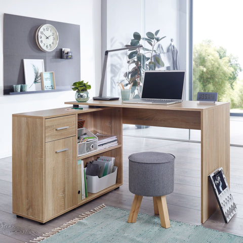 Rootz Eckschreibtisch mit Regal – Sonoma Design – Moderner Büroschreibtisch für Arbeitszimmer und Heimbüro – 120 x 75,5 x 106,5 cm 
