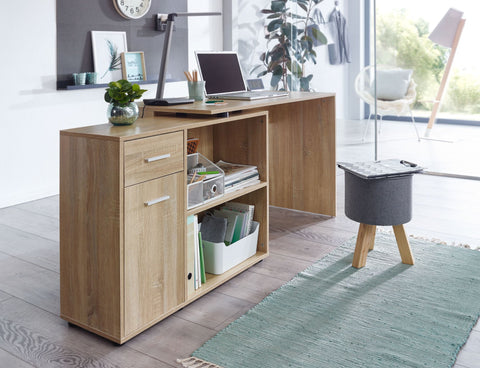 Rootz Eckschreibtisch mit Regal – Sonoma Design – Moderner Büroschreibtisch für Arbeitszimmer und Heimbüro – 120 x 75,5 x 106,5 cm 