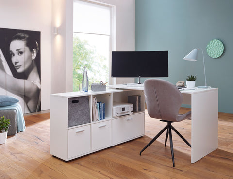 Rootz Schreibtisch mit Sideboard – Moderner Home-Office-Eckschreibtisch – Weiß – 136 cm 