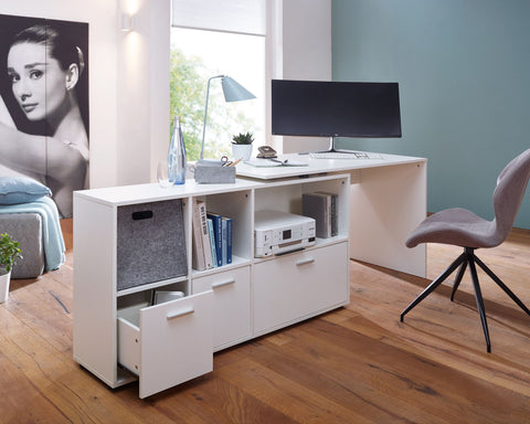 Rootz Schreibtisch mit Sideboard – Moderner Home-Office-Eckschreibtisch – Weiß – 136 cm 