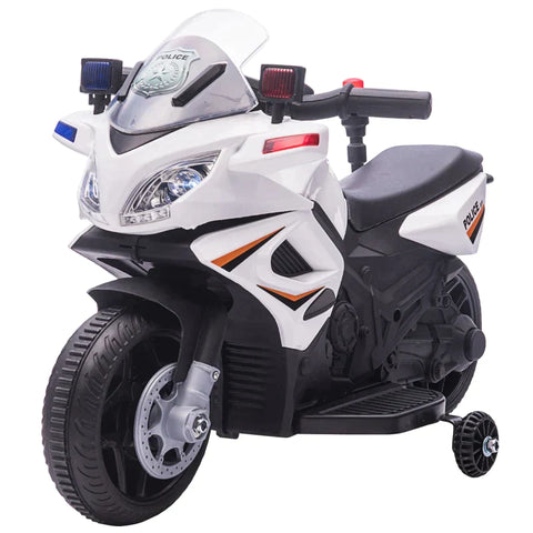 Rootz Children's Police Electric Motorcycle -  Police Motorcycle - Electric Car Stroller - Police Lights - Electric Quad - White/Black - 69 x 39 x 43 cm