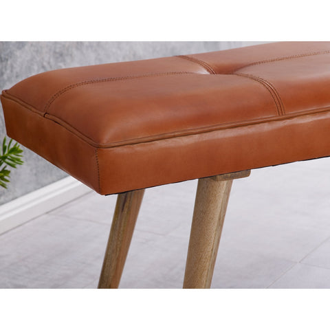 Rootz Dining room bench - Corridor bench - Bench - Upholstered bench - Solid wood - Mango wood - Goat leather - 117 x 38 x 51 cm