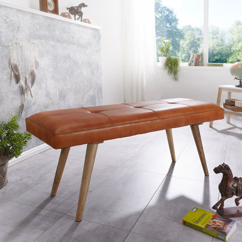 Rootz Dining room bench - Corridor bench - Bench - Upholstered bench - Solid wood - Mango wood - Goat leather - 117 x 38 x 51 cm