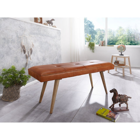 Rootz Dining room bench - Corridor bench - Bench - Upholstered bench - Solid wood - Mango wood - Goat leather - 117 x 38 x 51 cm