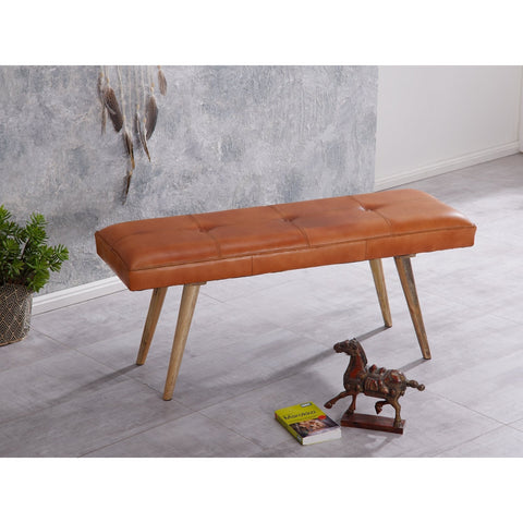 Rootz Dining room bench - Corridor bench - Bench - Upholstered bench - Solid wood - Mango wood - Goat leather - 117 x 38 x 51 cm