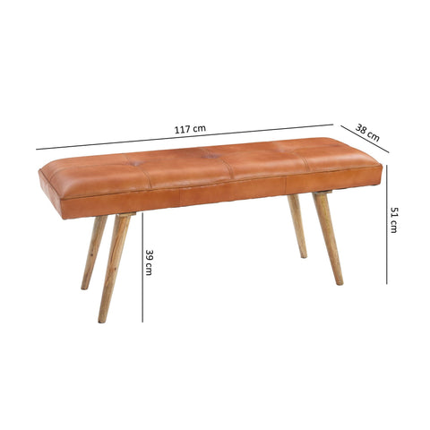 Rootz Dining room bench - Corridor bench - Bench - Upholstered bench - Solid wood - Mango wood - Goat leather - 117 x 38 x 51 cm