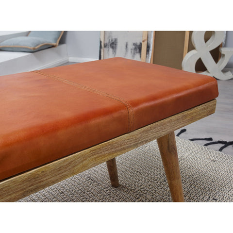 Rootz Bank - Gang bench - Drawer - Solid Wood - Mango Wood - Goatskin - Brown - 100 x 38 x 52 cm