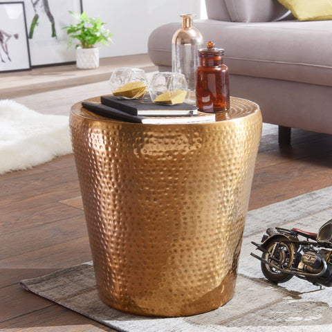 Rootz Bijzettafel - Goud Aluminium - Oosterse Ronde Decoratieve Tafel - Kleine Gehamerde Accent Tafel - Moderne Designer Metalen Archieftafel - 41x41x41cm