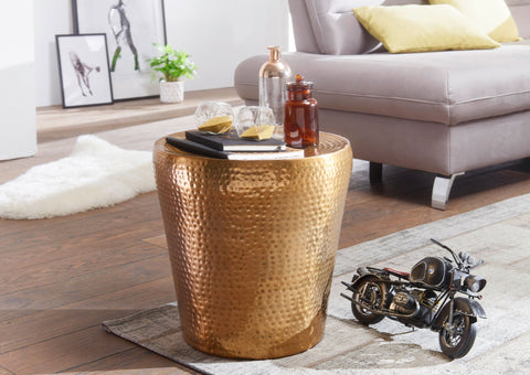 Rootz Bijzettafel - Goud Aluminium - Oosterse Ronde Decoratieve Tafel - Kleine Gehamerde Accent Tafel - Moderne Designer Metalen Archieftafel - 41x41x41cm