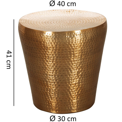 Rootz Bijzettafel - Goud Aluminium - Oosterse Ronde Decoratieve Tafel - Kleine Gehamerde Accent Tafel - Moderne Designer Metalen Archieftafel - 41x41x41cm