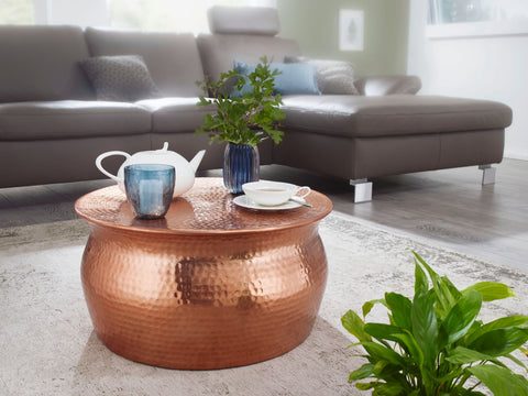 Rootz Couchtisch – Kupfer-Aluminium – orientalischer runder Beistelltisch – flacher Couchtisch aus gehämmertem Metall – Wohnzimmertisch im modernen Design – kleiner indischer Lounge-Stubtisch – 60 x 30,5 x 60 cm 