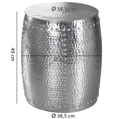 Rootz Beistelltisch – Silbernes Aluminium – Orientalischer runder Tisch – kleiner gehämmerter Akzenttisch – moderner Designer-Aktentisch aus Metall – schmaler Tisch – 42 x 49 x 42 cm 