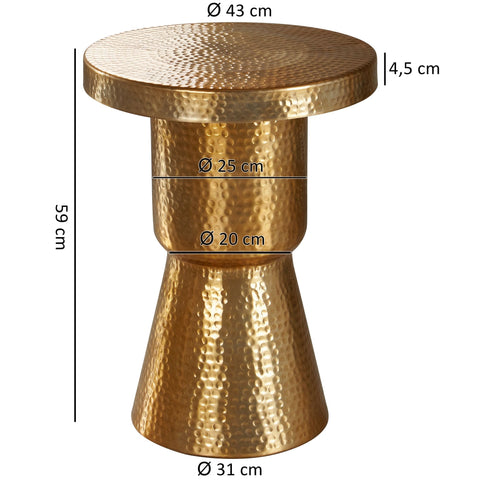 Rootz Side Table - Gold Aluminum Design - Oriental Round Decoration Table - Modern Metal Designer Filing Table - Small Hammered Accent Table - 43x59x43cm