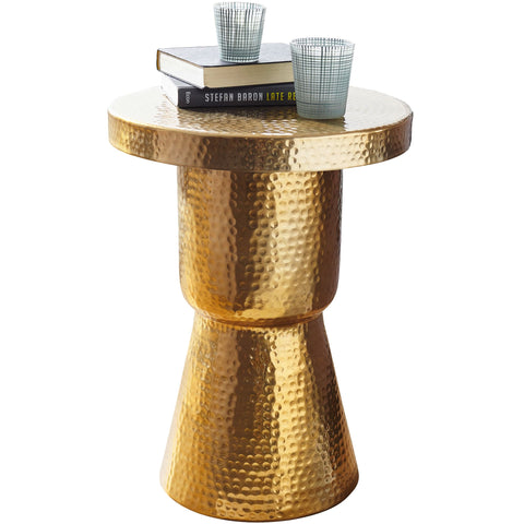 Rootz Side Table - Gold Aluminum Design - Oriental Round Decoration Table - Modern Metal Designer Filing Table - Small Hammered Accent Table - 43x59x43cm