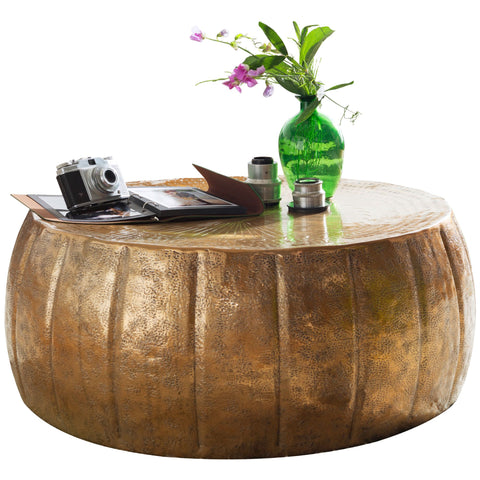 Rootz Couchtisch – orientalisches rundes Gold – Aluminium – flacher Couchtisch aus Metall – Wohnzimmertisch im modernen Design – kleiner Loungetisch – 75 x 75 x 30 cm 