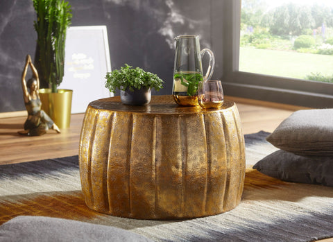 Rootz Couchtisch – orientalisches rundes Gold – Aluminium – flacher Couchtisch aus Metall – Wohnzimmertisch im modernen Design – kleiner Loungetisch – 60 x 36 x 60 cm 