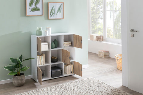 Rootz Bookcase - Sonoma - 9-Compartments - Modern Cube Shelf with Doors - Room Divider and Storage - Living Room Shelf - 89x91x29cm