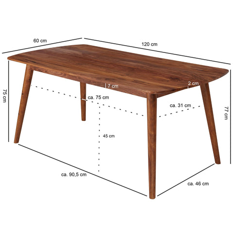 Rootz Dining Table - Sheesham Solid Wood - Designer Kitchen Table - Rustic & Modern - Large Solid Wood Dining Table - 120x77x60cm