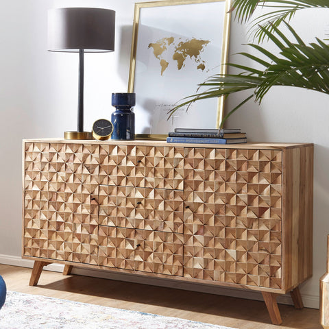 Rootz Sideboard – Akazienholz – Landhausstil mit 3 Schubladen und 2 Türen – 140 x 78,5 x 40 cm