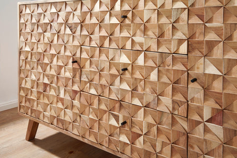 Rootz Sideboard – Akazienholz – Landhausstil mit 3 Schubladen und 2 Türen – 140 x 78,5 x 40 cm