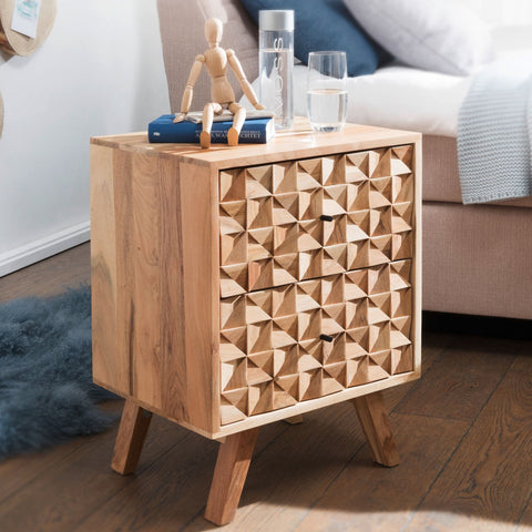 Rootz Bedside table - Bedside table Solid Acacia Wood - Cupboard - Brown - 44 x 61 x 35 cm