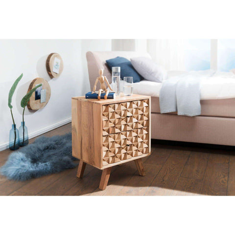 Rootz Bedside table - Bedside table Solid Acacia Wood - Cupboard - Brown - 44 x 61 x 35 cm