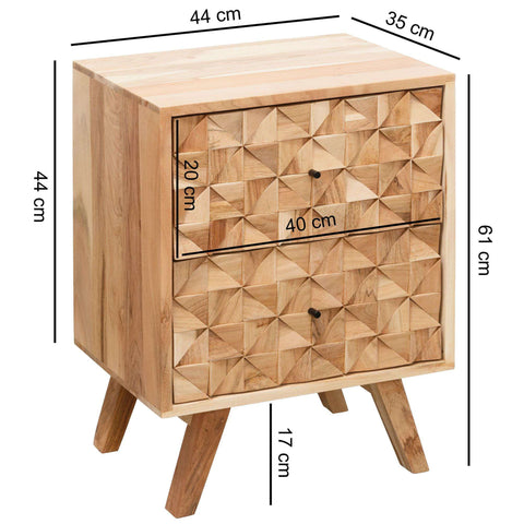 Rootz Bedside table - Bedside table Solid Acacia Wood - Cupboard - Brown - 44 x 61 x 35 cm
