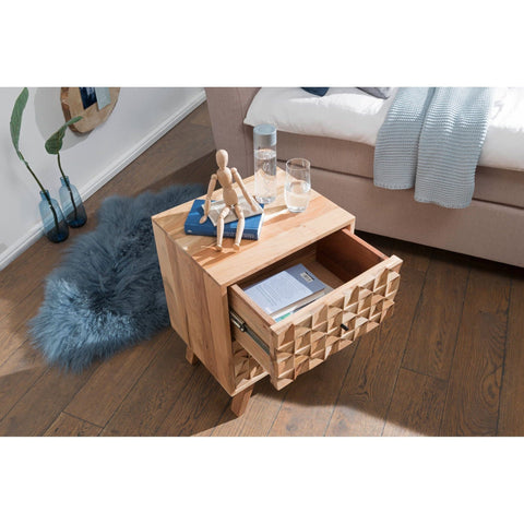 Rootz Bedside table - Bedside table Solid Acacia Wood - Cupboard - Brown - 44 x 61 x 35 cm