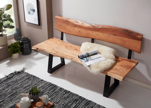 Rootz Dining Bench - Acacia Wood - Solid Wood Bench with Tree Edge - 3-Seater - 160x83.5x60cm